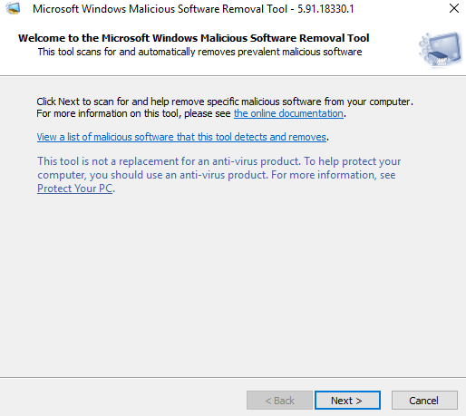 komut mrt - Microsoft Windows kötü amaçlı yazılım temizleme aracı