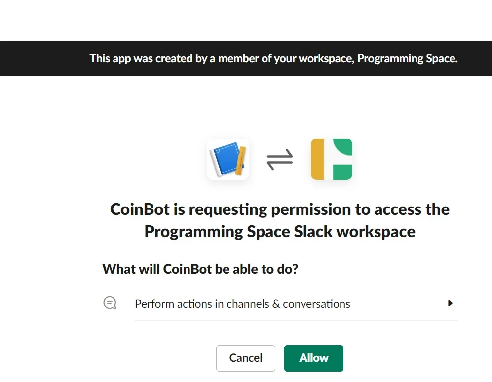 Slack0 API çalışma alanınızda uygulamaya izin verin